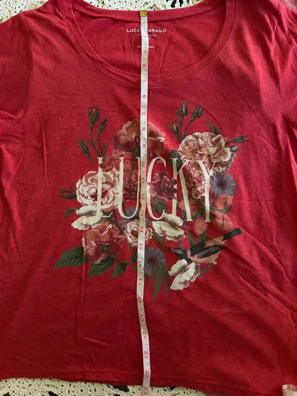 Lucky Brand Red Floral Tee & Pink Heart Burst Tee - Women’s Size Large - Picture 3 of 7